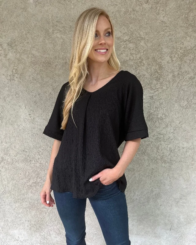 Tops-Black Blouse-V Neck