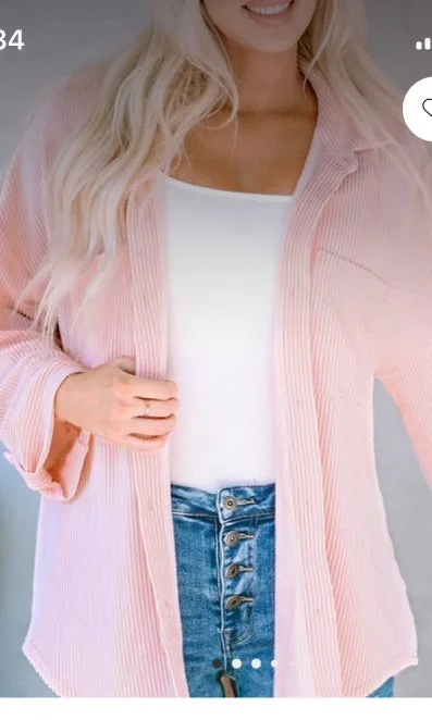 Tops-Ribbed Pink Cording Shacket