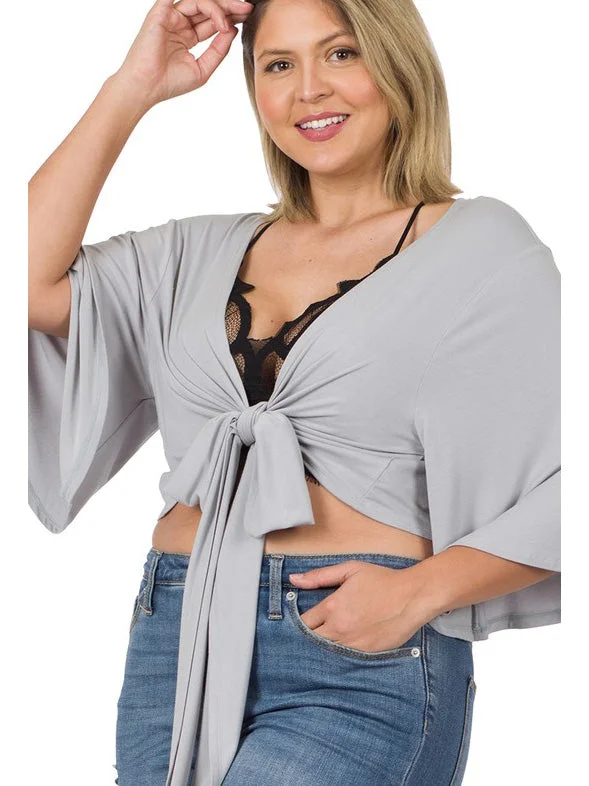 Vera Plus Size Cropped Wrap Cardigan in Heather Beige