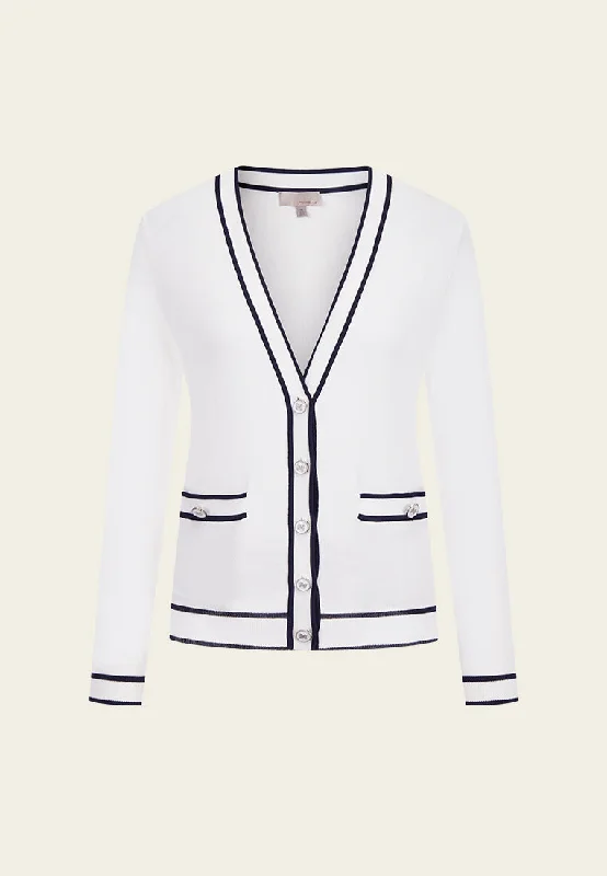 White V-neck Knit Cardigan