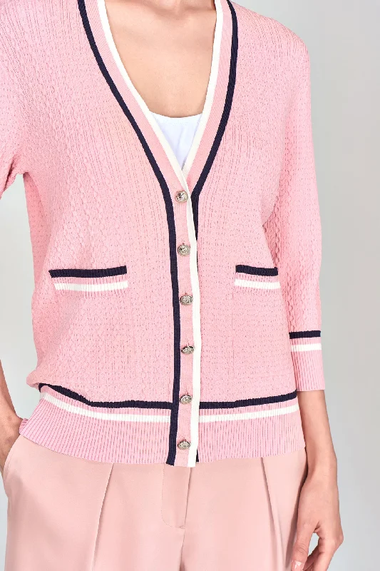 Pink Striped V-neck Cardigan