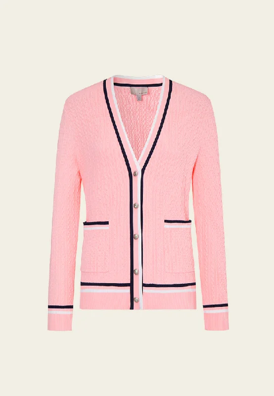 Pink Striped V-neck Cardigan