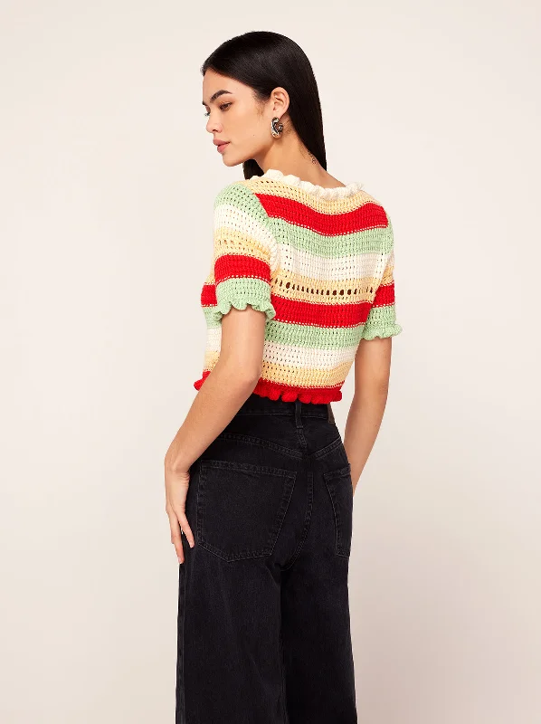 Ally Mixed Stripe Crochet Knit Top