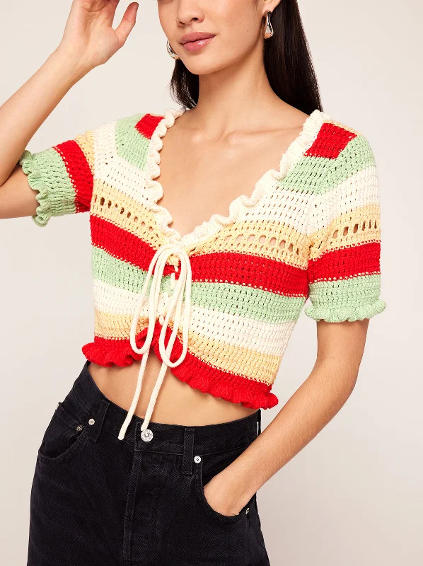 Ally Mixed Stripe Crochet Knit Top