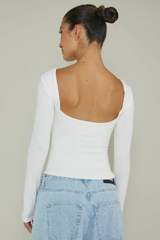 Cheers Boat Neck Long Sleeve Top Ivory