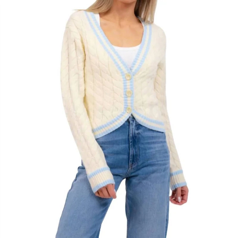 Clementine Cardigan In Blue/ivory