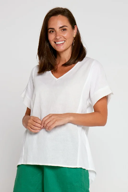 Cotton Splice Muslin Top - White/Cream