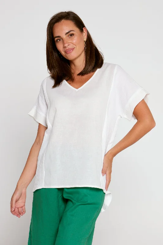 Cotton Splice Muslin Top - White/Cream