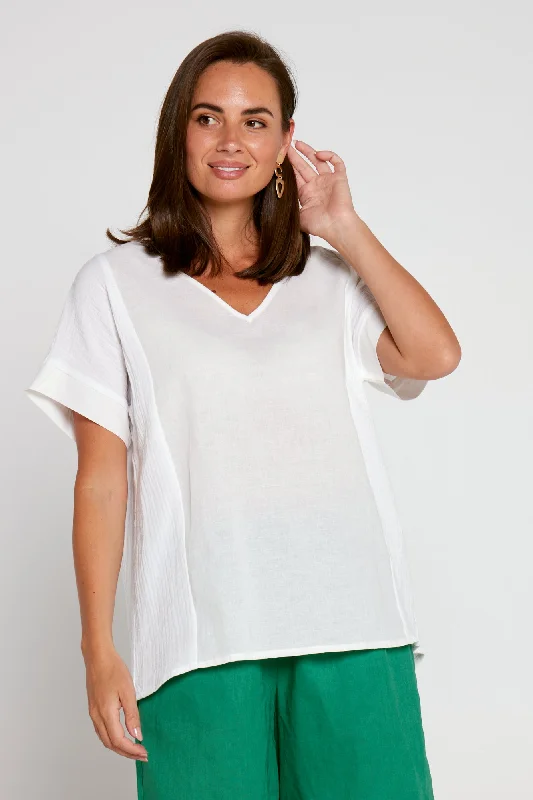 Cotton Splice Muslin Top - White/Cream