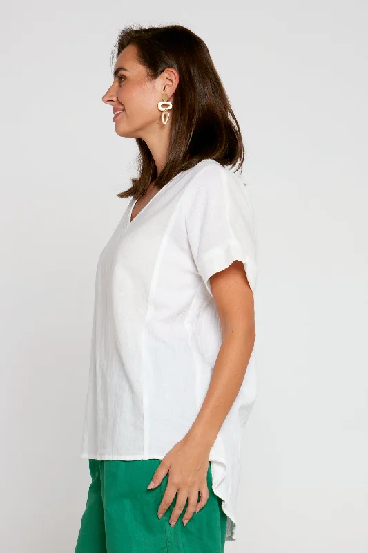 Cotton Splice Muslin Top - White/Cream