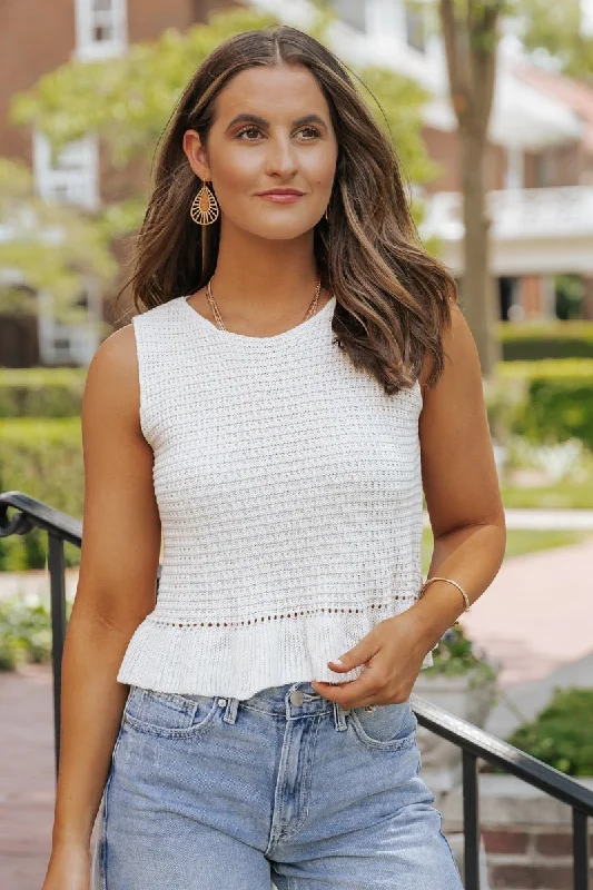 Cream Round Neck Ruffled Tank Top