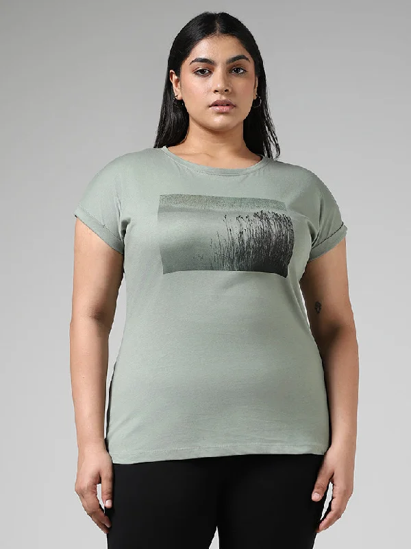 Gia Digital Printed Green Cotton T-Shirt