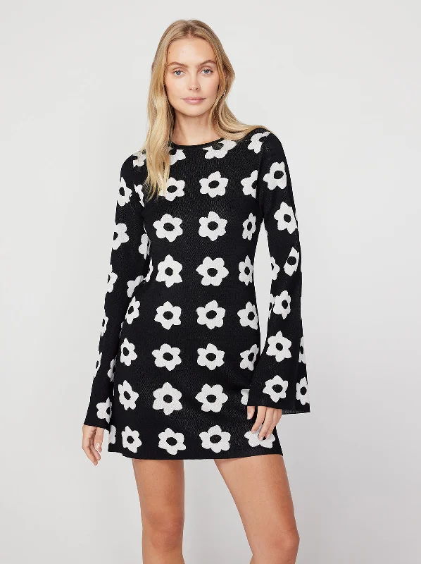 Greta Black Tiled Floral Knit Mini Dress