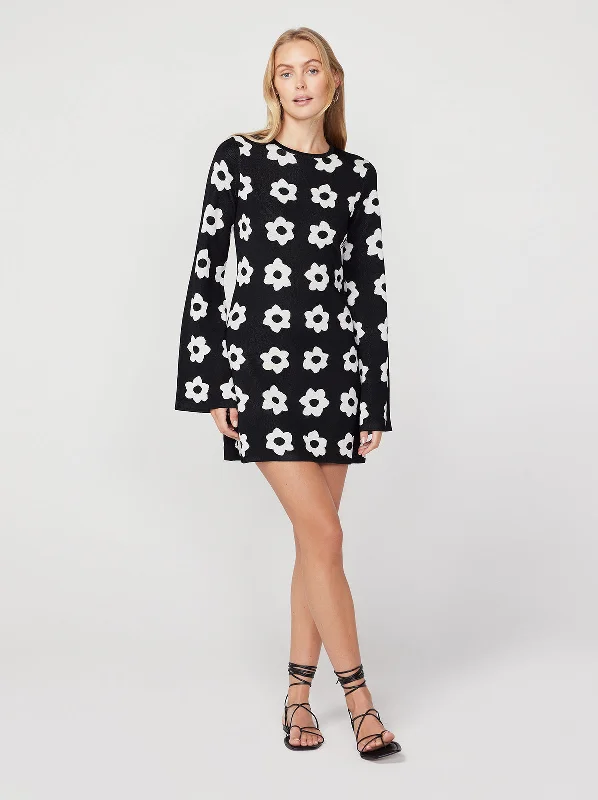 Greta Black Tiled Floral Knit Mini Dress