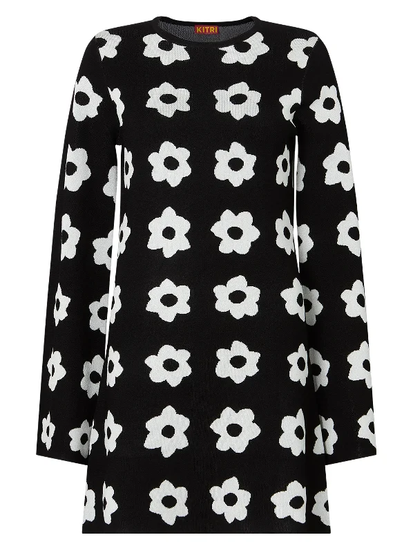 Greta Black Tiled Floral Knit Mini Dress