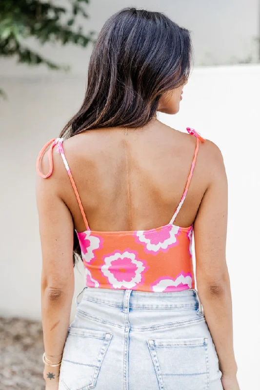 I Want You Orange And Pink Twist Front Floral Tank Bodysuit FINAL SALE