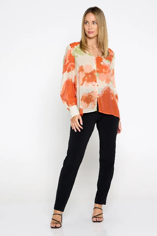 Isadora Blouse - Watercolour Orange Floral