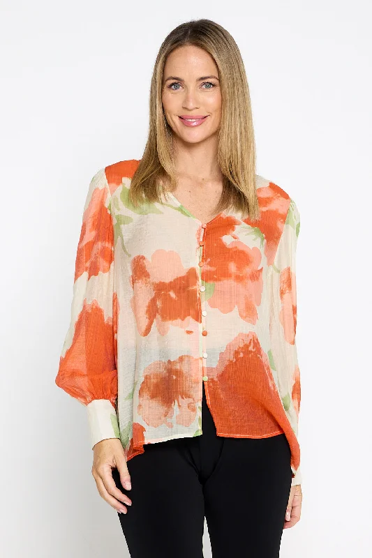 Isadora Blouse - Watercolour Orange Floral