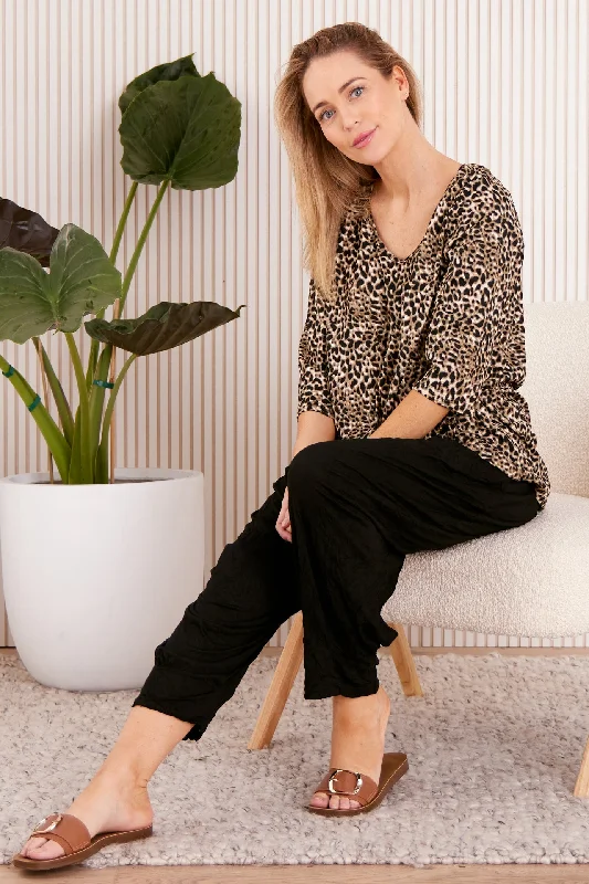 Lindy Ribbed Top - Leopard Print