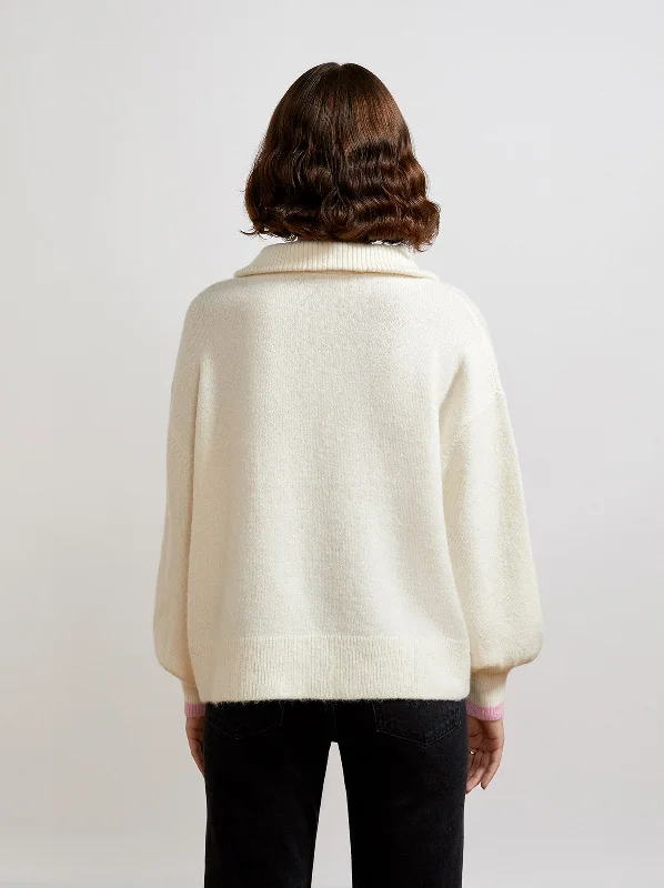 Lorna Ivory Alpaca Blend Zip Collar Sweater