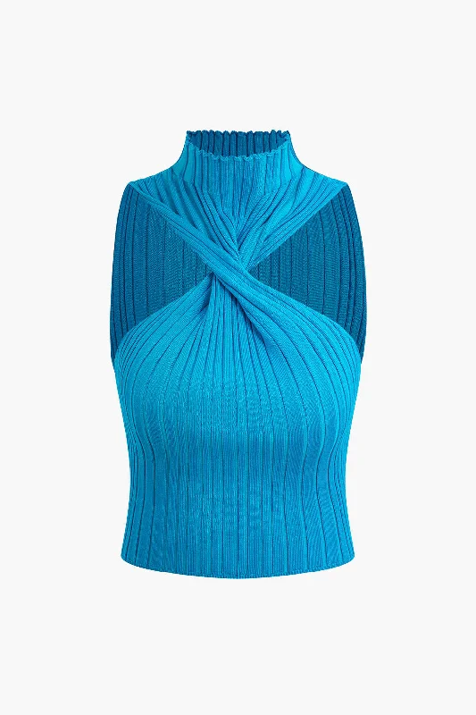 Twist Mock Neck Knit Tank Top