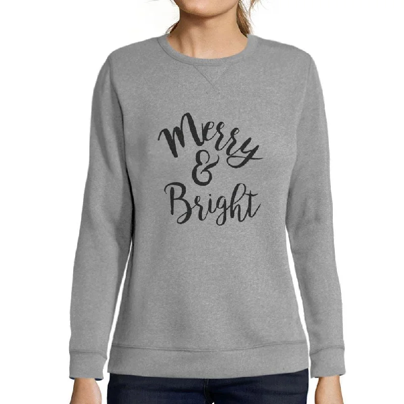 ULTRABASIC - Graphic Women's Long Sleeve Merry And Bright Christmas Sweatshirt Cute Printed Xmas Gift Ideas Grey Marl