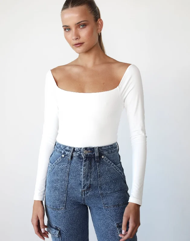 Monae Long Sleeve Bodysuit (White)