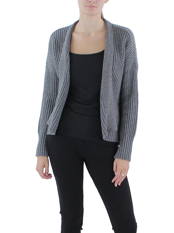 Petites   Womens Cashmere Blend Ribbed Cardigan Sweater