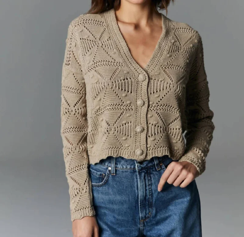 Popcorn Tile Vneck Cardigan In Natural