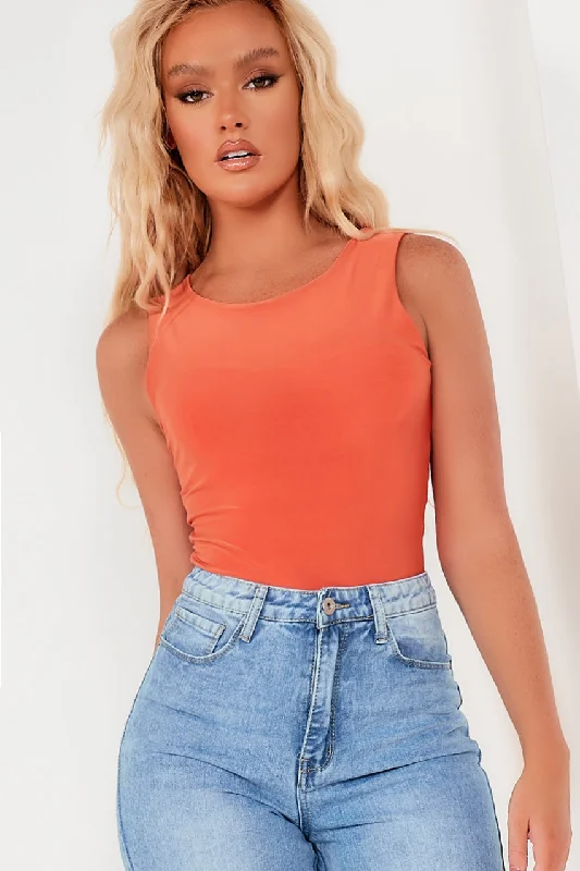 Quinn Bright Orange Sleeveless Slinky Bodysuit