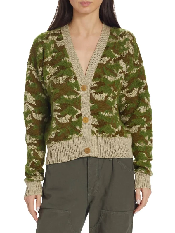 Rangu Crop Cardigan In Camo Jacquard