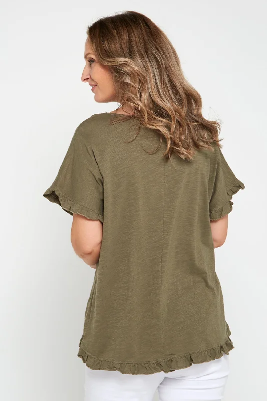 Ruffle Core Top - Khaki