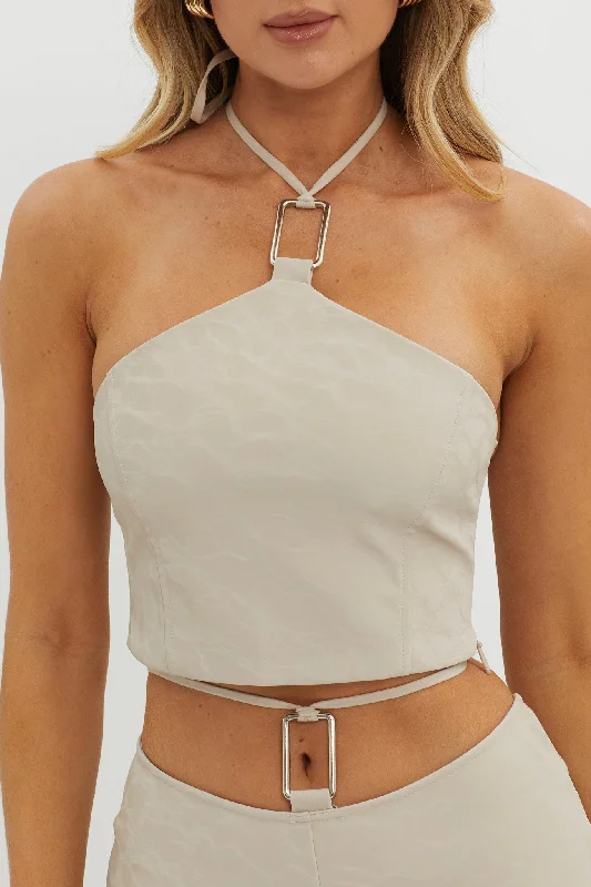 She's A Gemini Halter Crop Top Dove