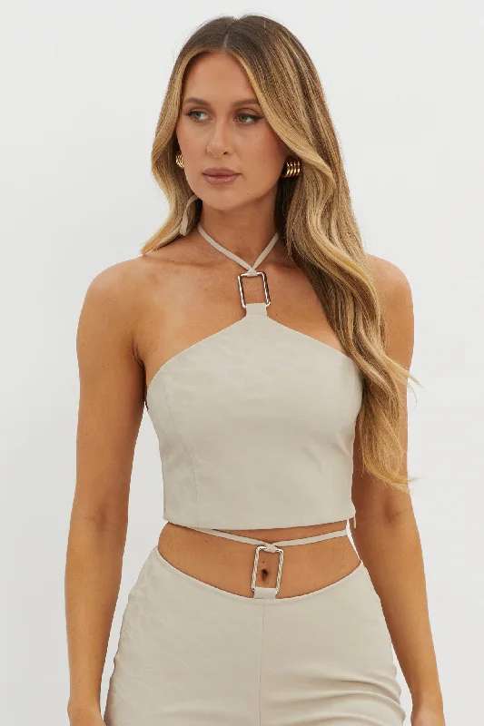 She's A Gemini Halter Crop Top Dove