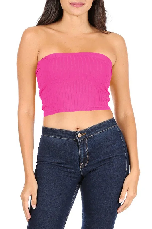 Women's Casual Lightweight Stretch Ribbed Solid Tank Tube Top