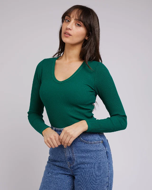 All About Eve Rib V Neck L/S Top Emerald