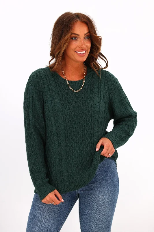 Alpine by Shine On Lucille Merino Cable Knit Jumper Olive