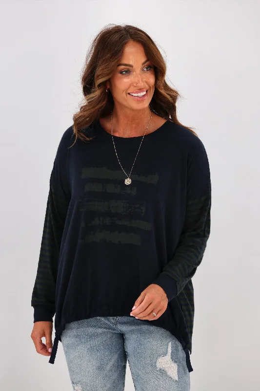 Alpine by Shine On Nola Striped Hilo Top with Print Ink Olive