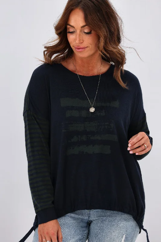 Alpine by Shine On Nola Striped Hilo Top with Print Ink Olive