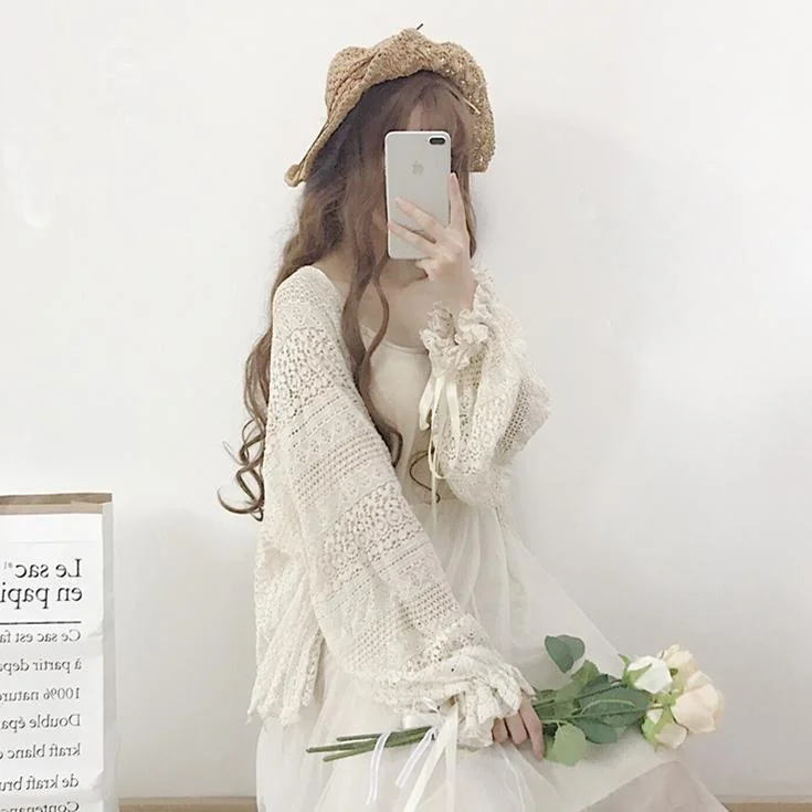 Autumn Puff Sleeved Mesh Cardigan