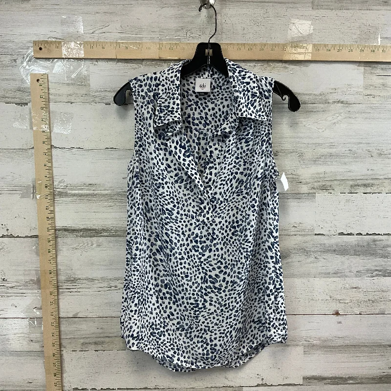 Blue & White Blouse Sleeveless Cabi, Size Xs