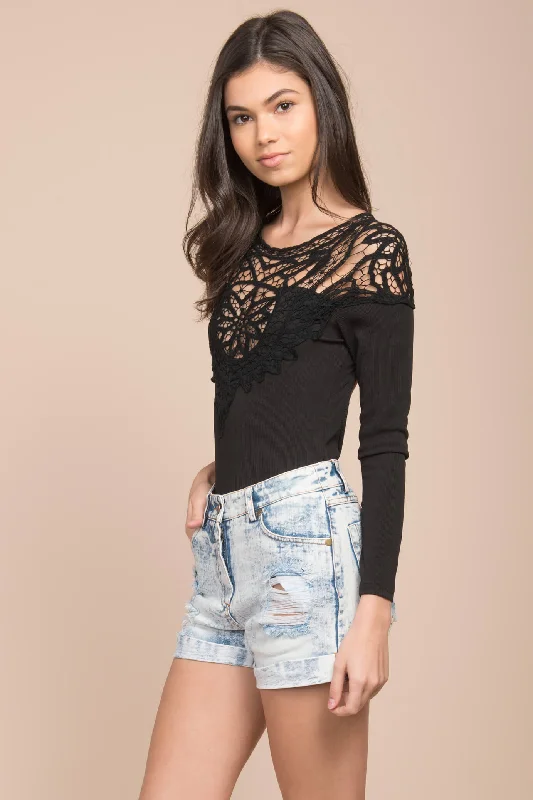 Brittan Crochet Bodysuit Black