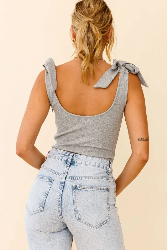 Can't Stop Me Bow Shoulder Bodysuit Grey Marle