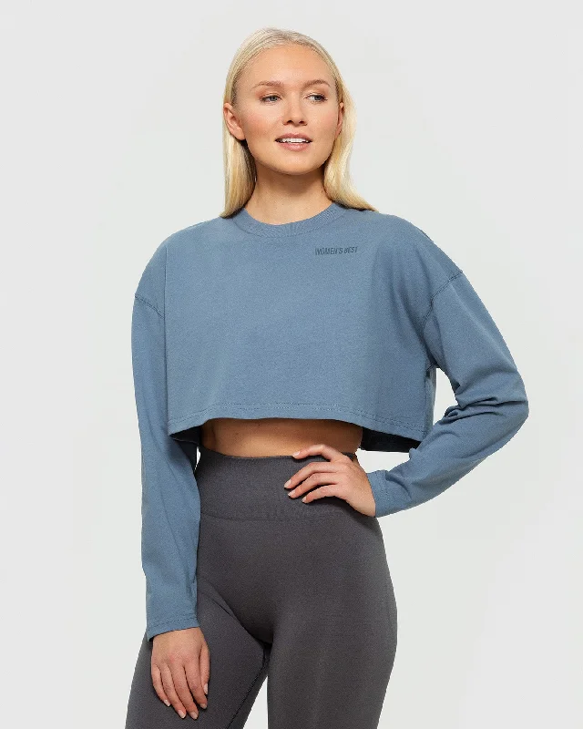 Comfort Oversized Cropped Long Sleeve T-Shirt | Smoke Blue