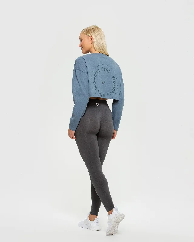 Comfort Oversized Cropped Long Sleeve T-Shirt | Smoke Blue