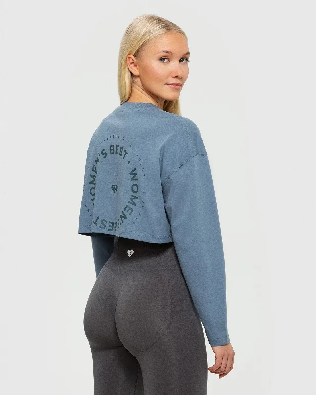 Comfort Oversized Cropped Long Sleeve T-Shirt | Smoke Blue