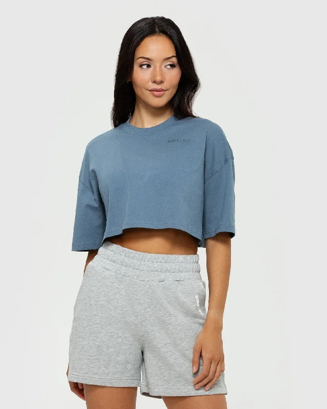 Comfort Oversized Cropped Short Sleeve T-Shirt | Smoke Blue