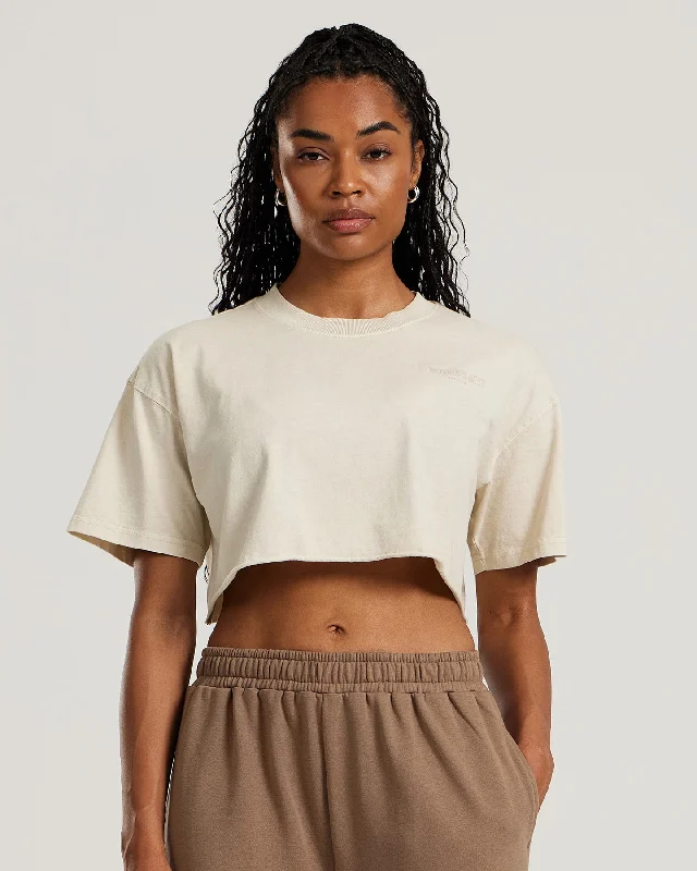 Comfort Vintage Look Oversized Cropped Short Sleeve T-Shirt | Stone