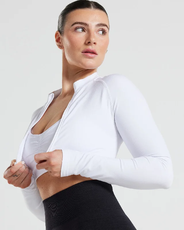 Define Seamless Crop Zip Jacket | White