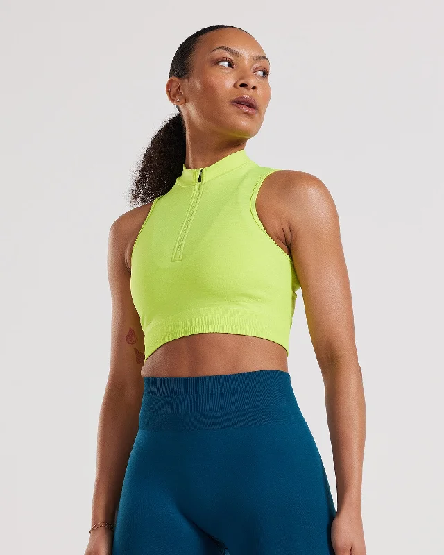 Define Seamless Half Zip Crop Tank | Cyber Lime